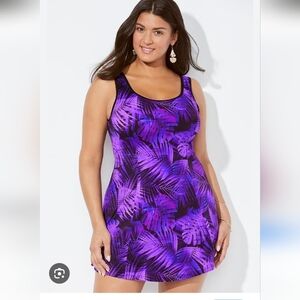 Swimsuits For All Black and Purple Tropical Coverup